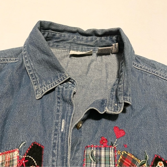 Cabin Creek Long Sleeve Button Up Denim Jeans Shirt Womens Size L Petites - Picture 5 of 16
